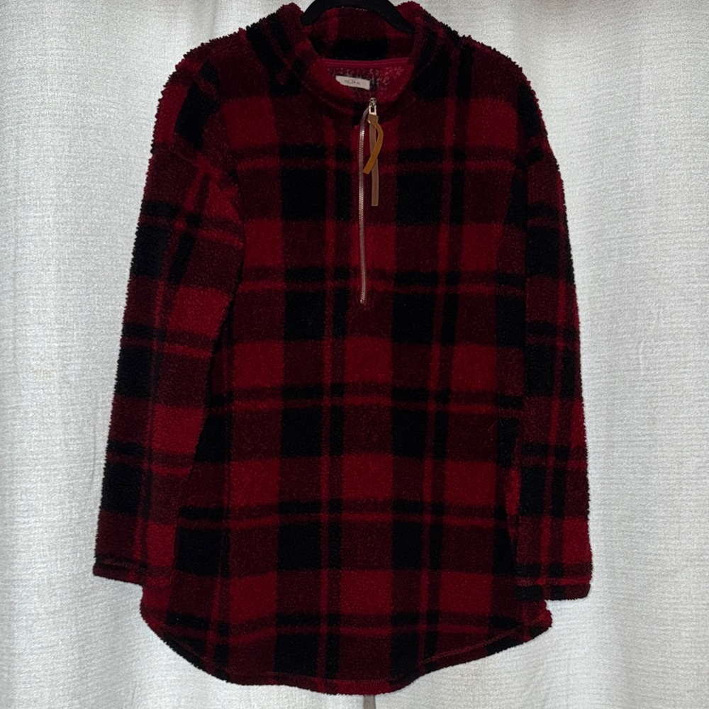 Maurices Plaid Red and Black Half-Zip Sweatshirt